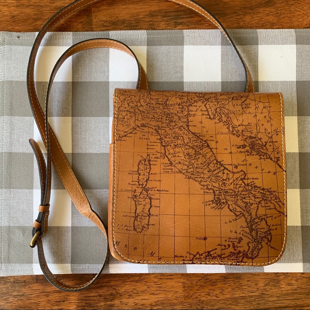 Map Print Leather Crossbody Purse